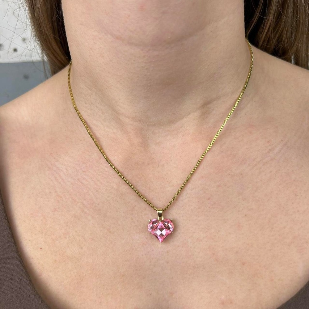 Vintage Y2K gold and pink heart gem indie style necklace pearl cottage